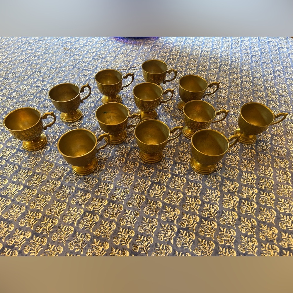 Set of 12 Vintage Brass Handle Cups marked “Mexico” Quality, Heavy Ser!